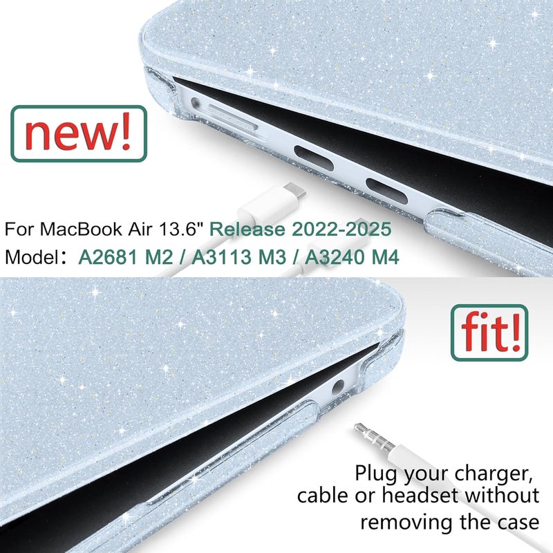 DONGKE Compatible with MacBook Air 13.6 inch Case M4 M3 M2 2025 2024 2023 2022 A3240 A3113 A2681, Glitter Bling Plastic Hard Shell & Keyboard Cover for MacBook Air M4 13 inch Case, Sparkly Sky Blue - Image 2